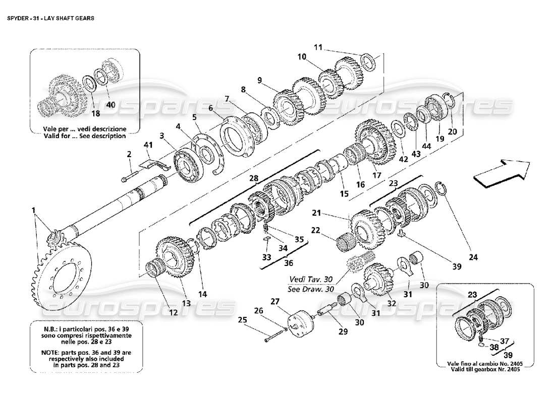 maserati 4200 spyder (2002) engranajes del eje de colocación diagrama de piezas