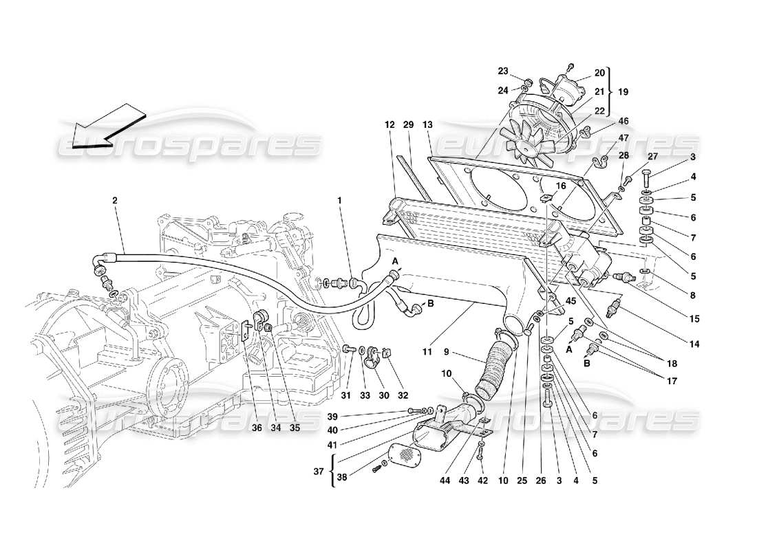 ferrari 456 m gt/m gta radiador de enfriamiento de la caja de cambios - válido para 456m diagrama de piezas de gta