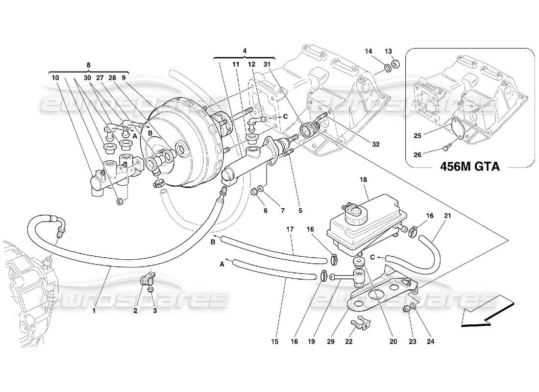 ferrari 456 m gt/m gta sistema hidráulico de freno y embrague - no para diagrama de piezas gd