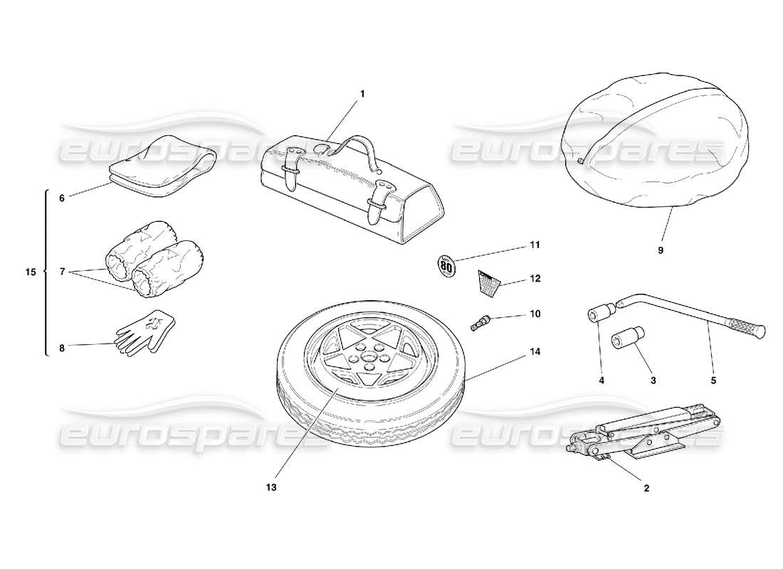 ferrari 456 m gt/m gta rueda de repuesto y equipo diagrama de piezas