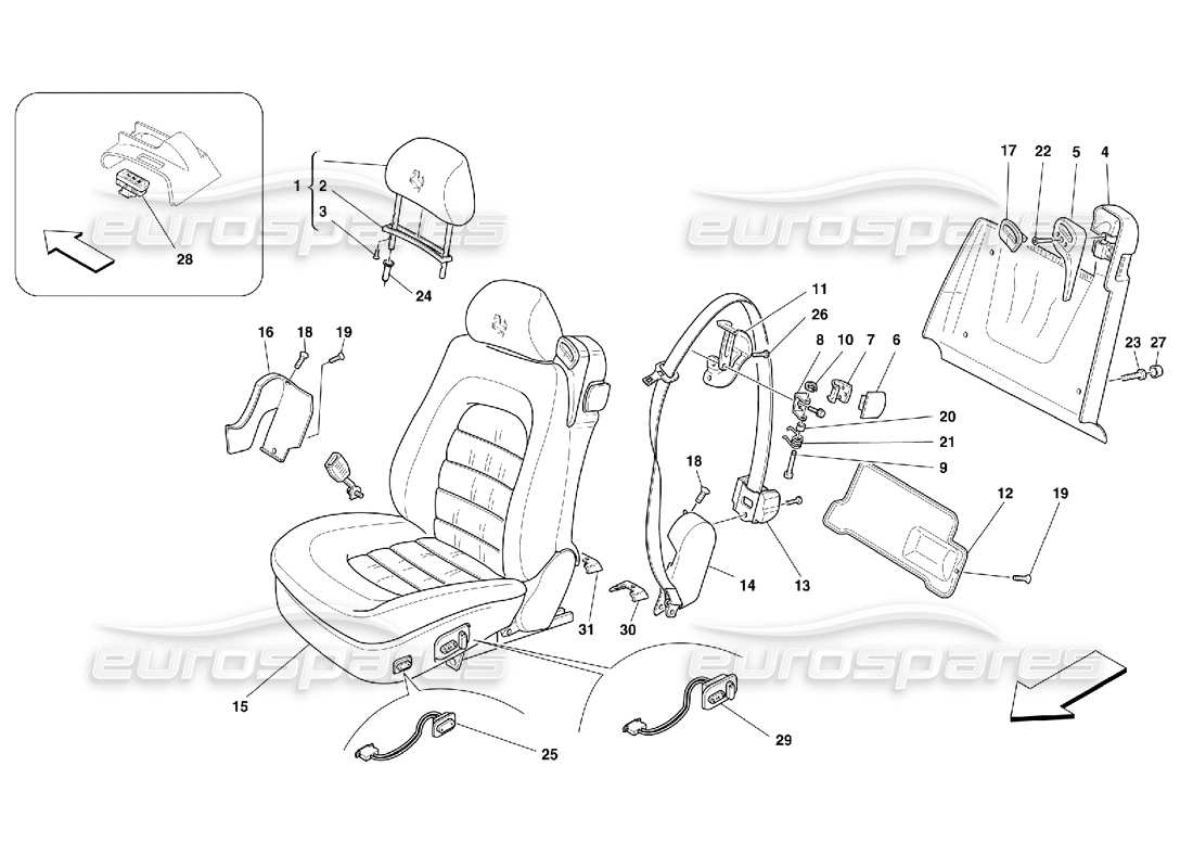 ferrari 456 m gt/m gta asientos delanteros y cinturones de seguridad diagrama de piezas