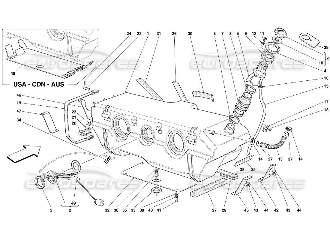 ferrari 456 m gt/m gta tanque de combustible: no para ee. uu. my 2000 y cdn my 2000 diagrama de piezas