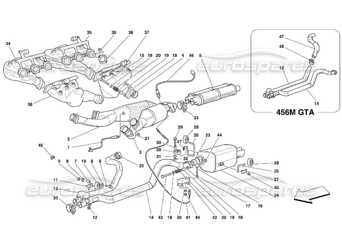 ferrari 456 m gt/m gta diagrama de piezas del sistema de escape