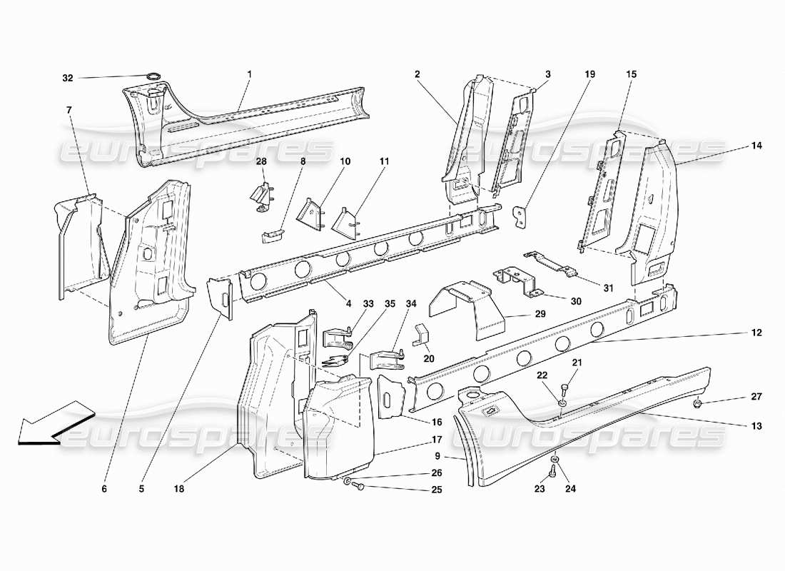 ferrari 456 m gt/m gta estructuras y componentes centrales diagrama de piezas
