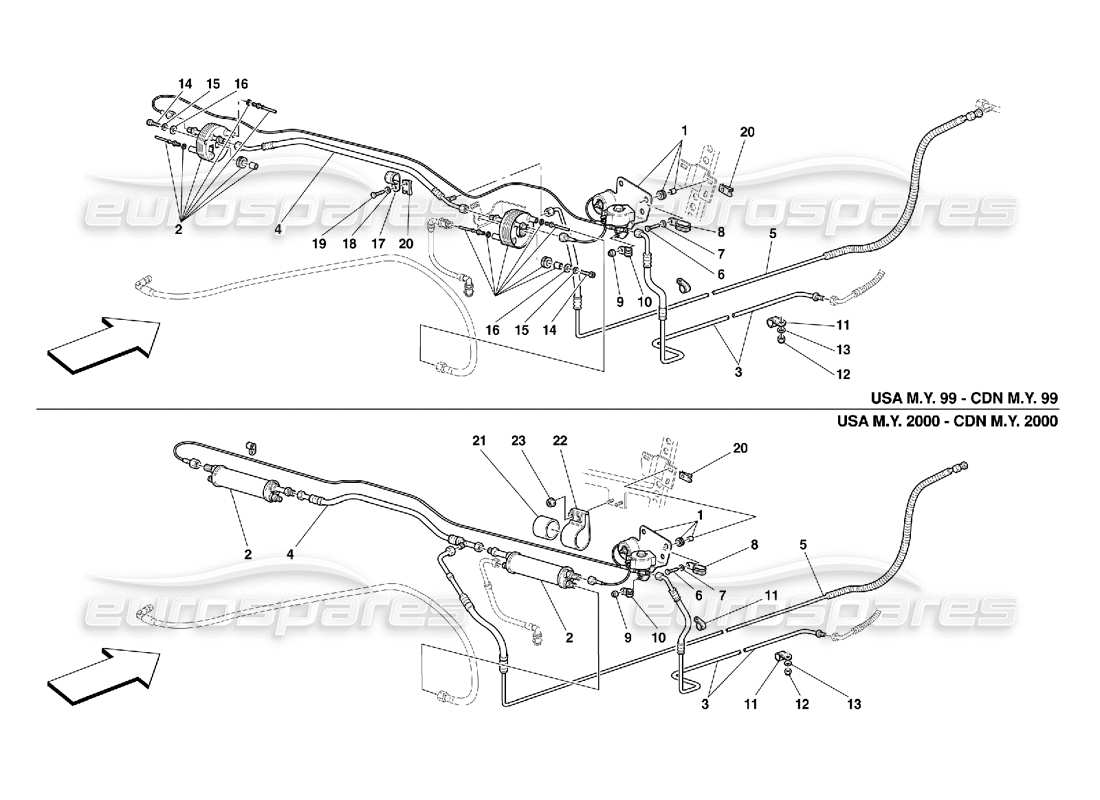 ferrari 550 maranello sistema de enfriamiento de combustible: válido para ee. uu. my 99, usa my 2000, cdn my 99 y cdn my 2000 diagrama de piezas