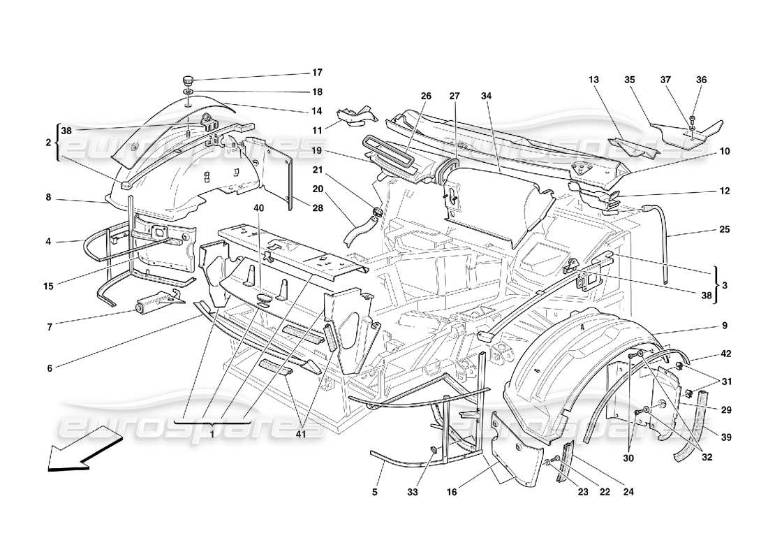 ferrari 550 maranello diagrama de piezas de estructuras y componentes frontales