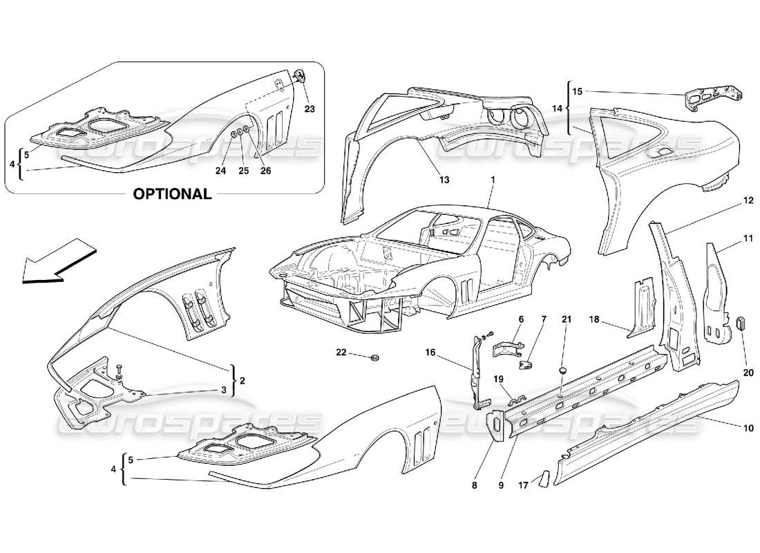 ferrari 550 maranello carrocería - diagrama de piezas de molduras interiores