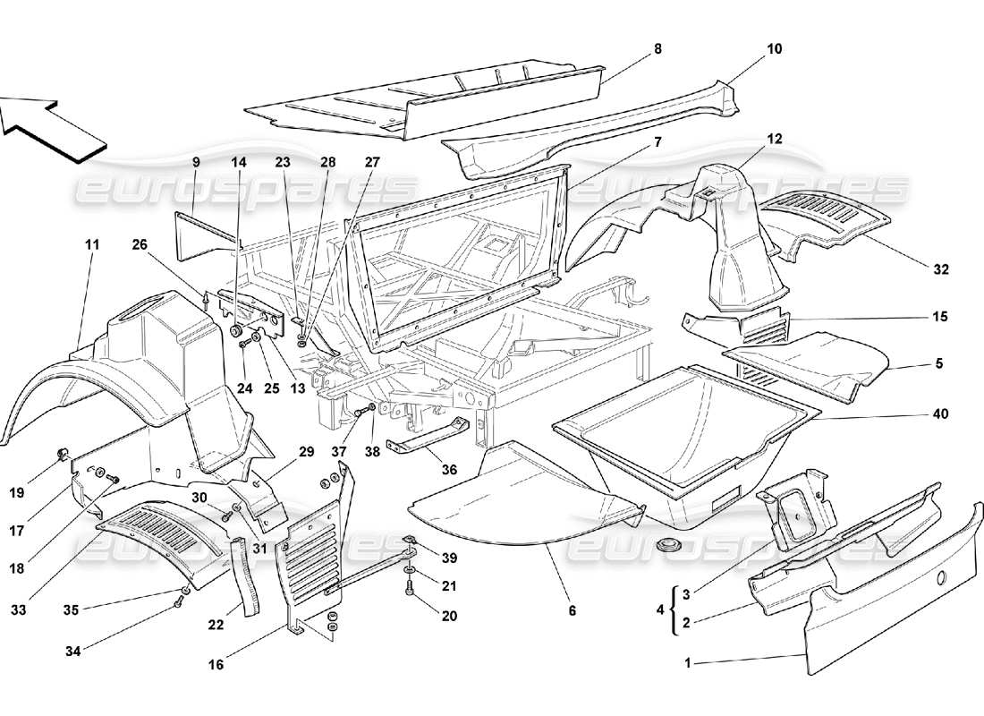 ferrari 550 maranello diagrama de piezas de estructuras y componentes traseros