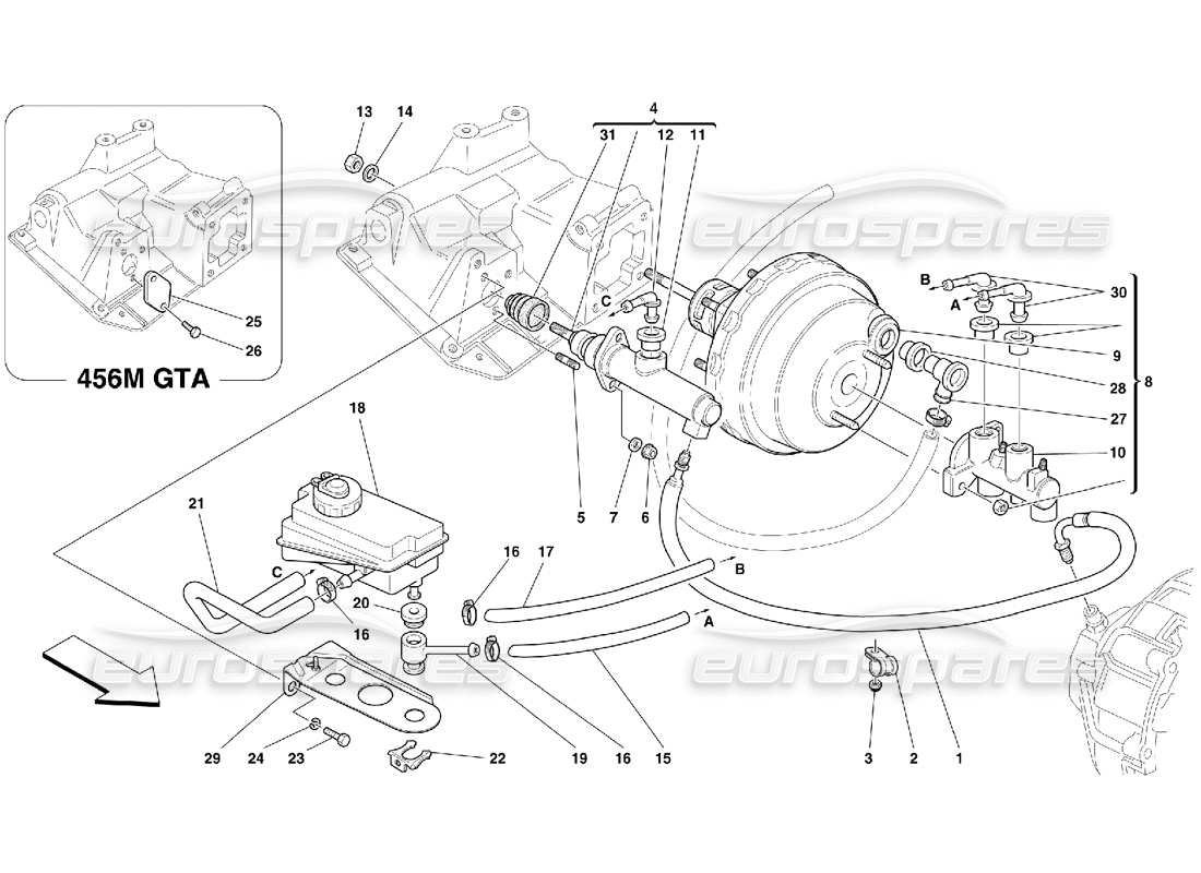 ferrari 456 m gt/m gta sistema hidráulico de freno y embrague - válido para gd diagrama de piezas
