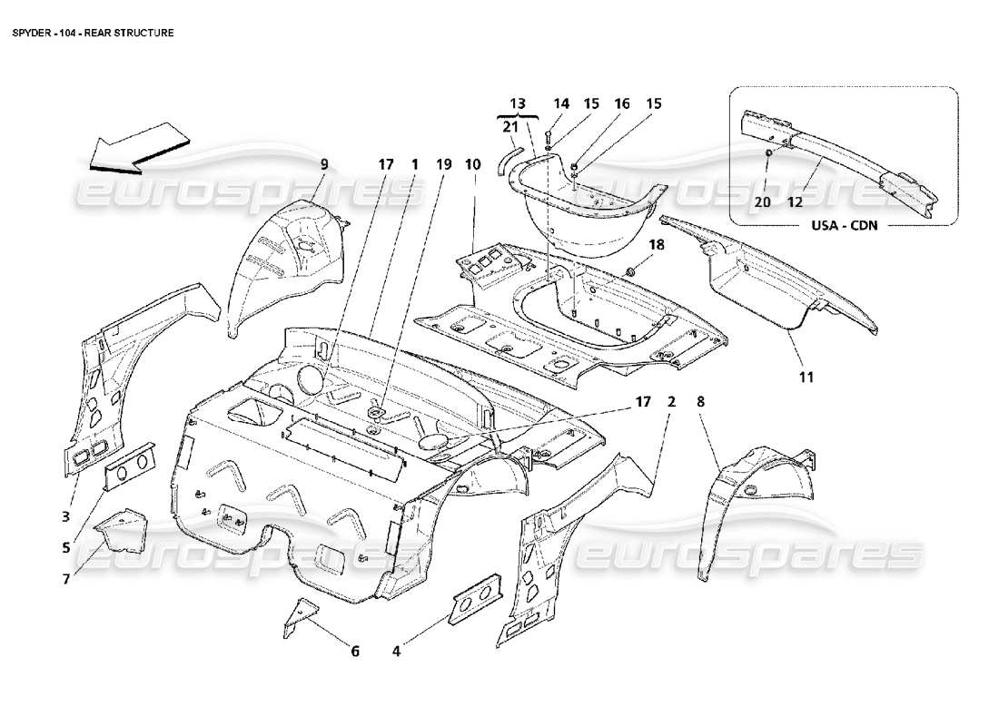 maserati 4200 spyder (2002) estructura trasera diagrama de piezas