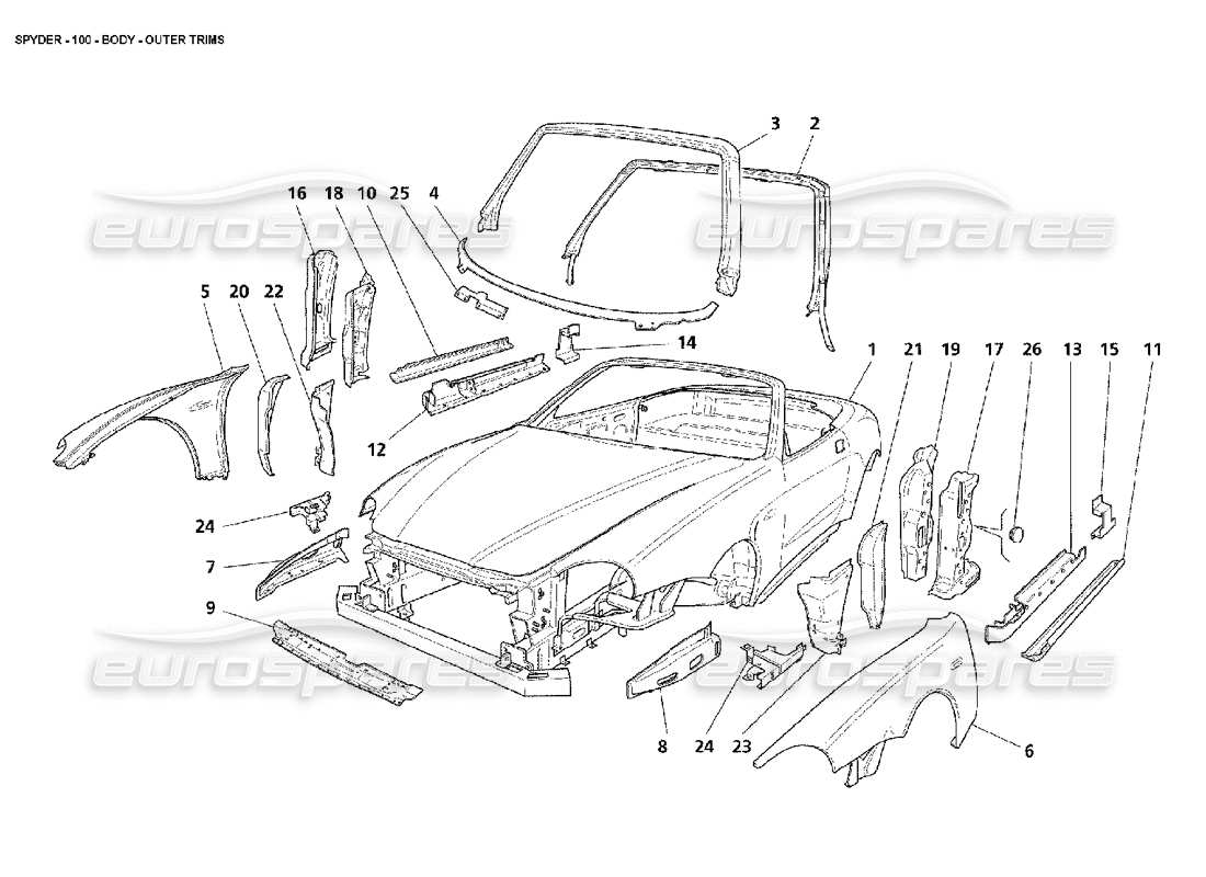 maserati 4200 spyder (2002) carrocería - adornos exteriores diagrama de piezas