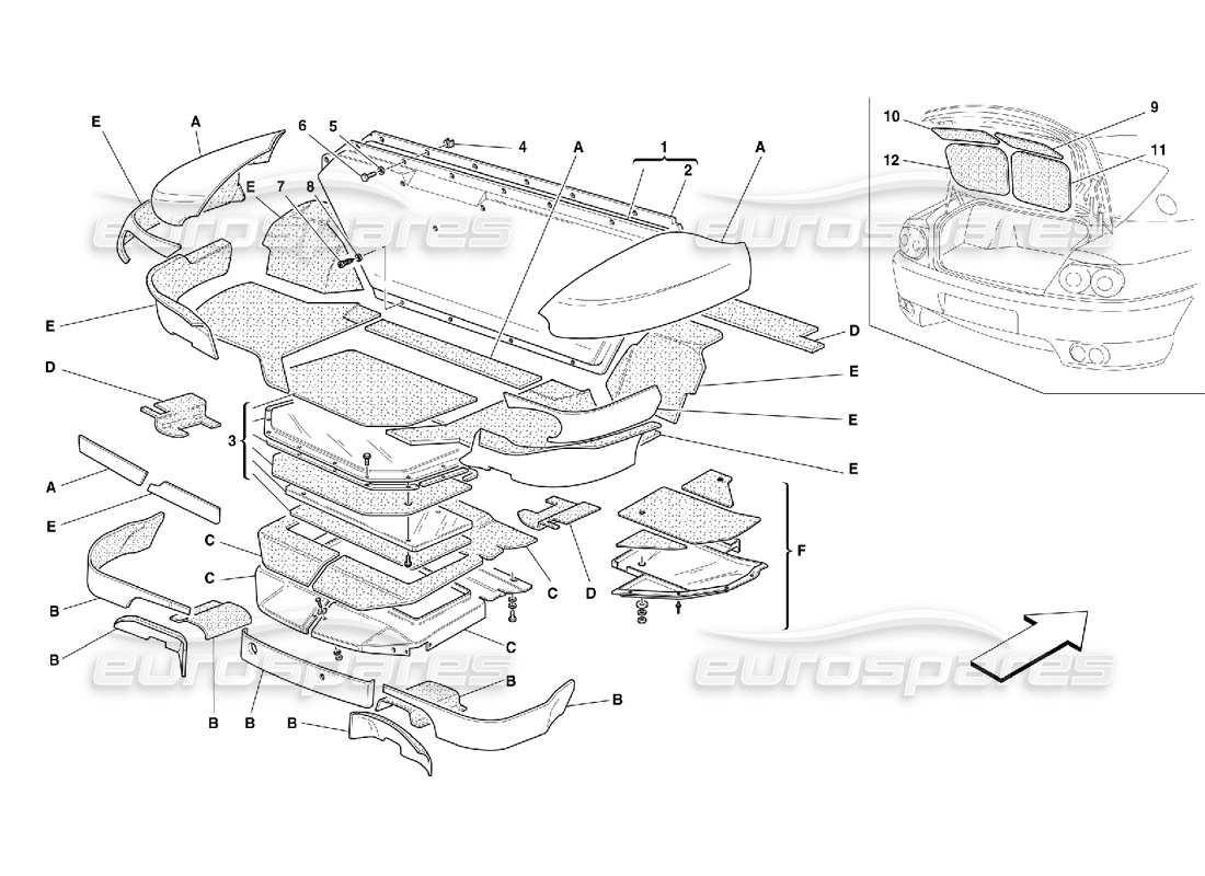 ferrari 456 m gt/m gta aislamientos del capó del maletero - válido para 456m diagrama de piezas de gta