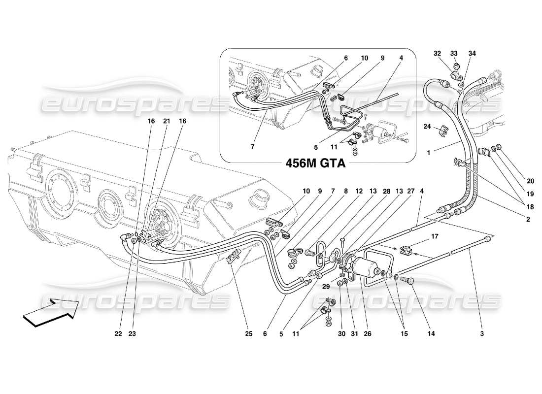 ferrari 456 m gt/m gta sistema de suministro de combustible diagrama de piezas