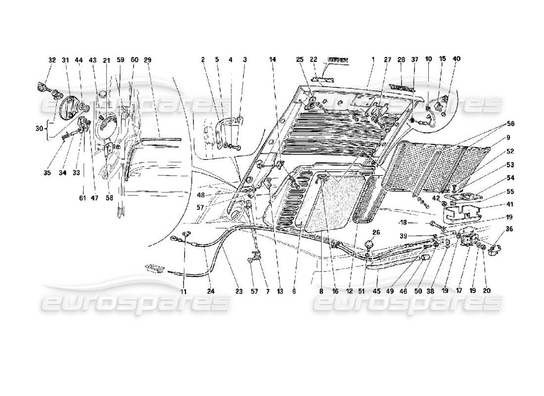 ferrari 512 m diagrama de piezas del capó trasero