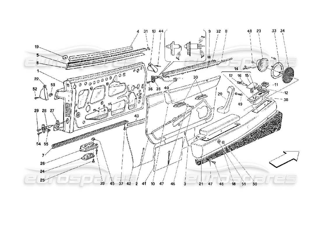ferrari 512 m puerta - diagrama de piezas de acabado