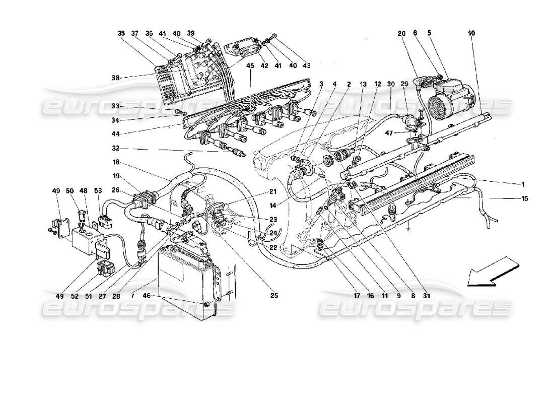 ferrari 512 m inyección de aire - encendido diagrama de piezas