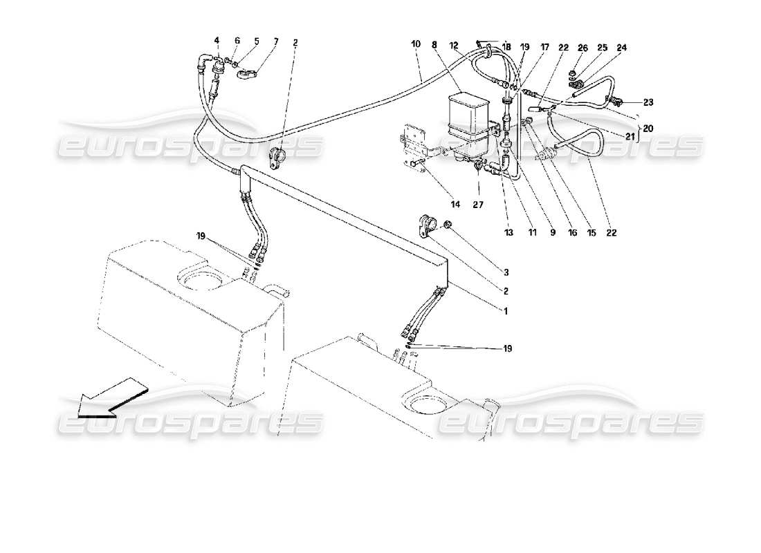 ferrari 512 m sistema de control de emisiones antievaporativas diagrama de piezas