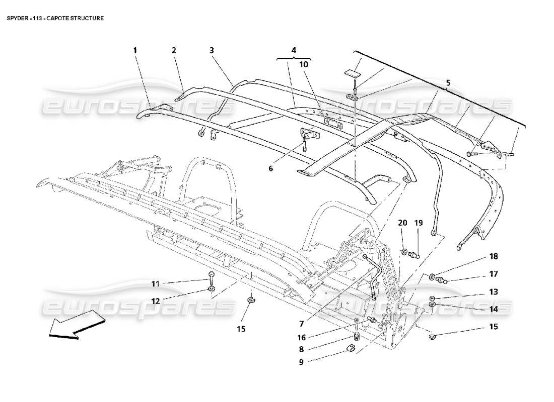 maserati 4200 spyder (2002) estructura de capote diagrama de piezas