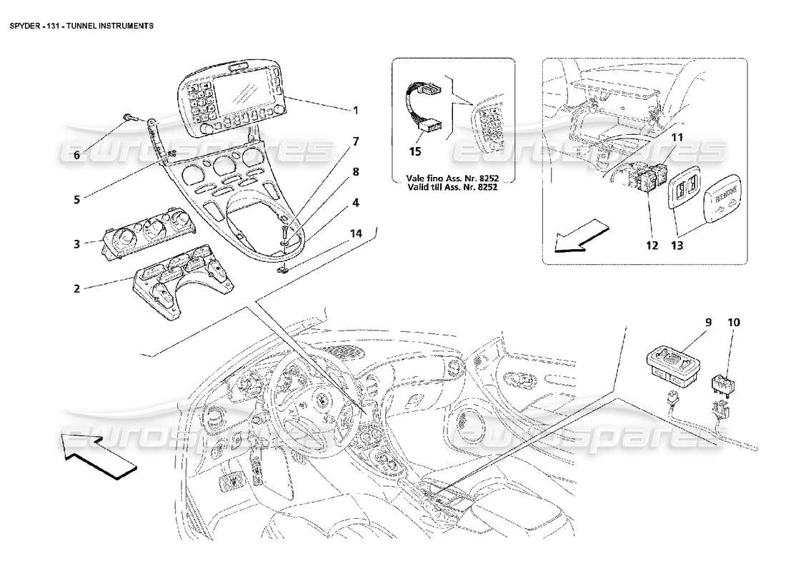 maserati 4200 spyder (2002) instrumentos de túnel diagrama de piezas