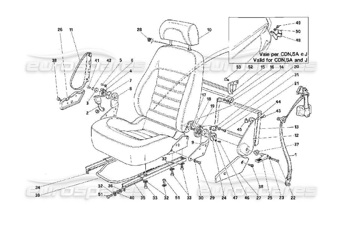 ferrari 512 m asientos y cinturones de seguridad -no para ee.uu.- diagrama de piezas