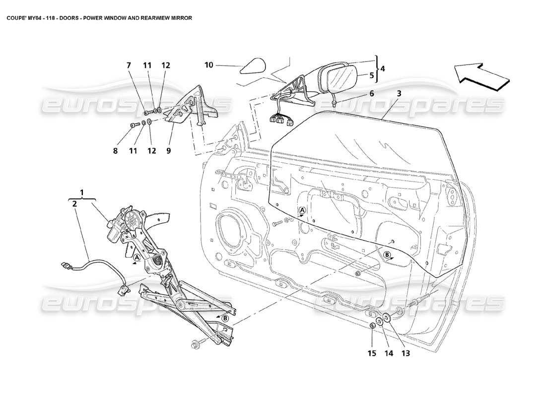maserati 4200 coupe (2004) diagrama de piezas de la ventana eléctrica y el espejo retrovisor de las puertas