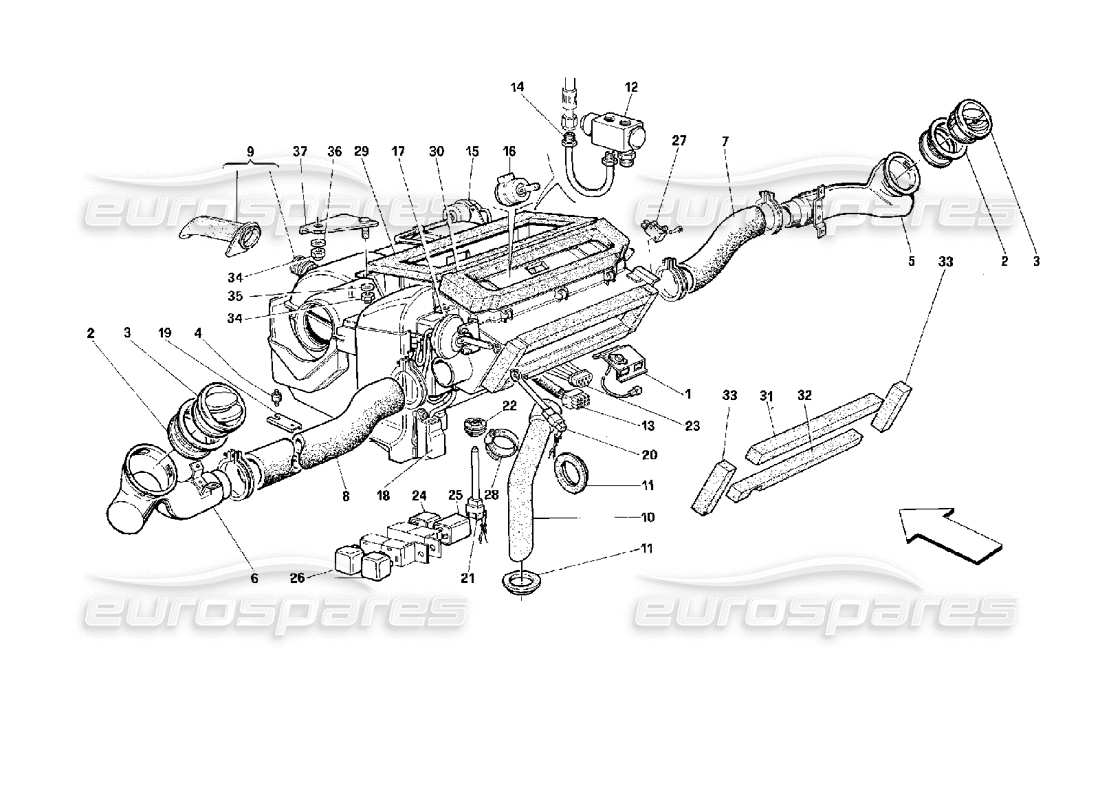 ferrari 512 m diagrama de piezas de la unidad de aire acondicionado