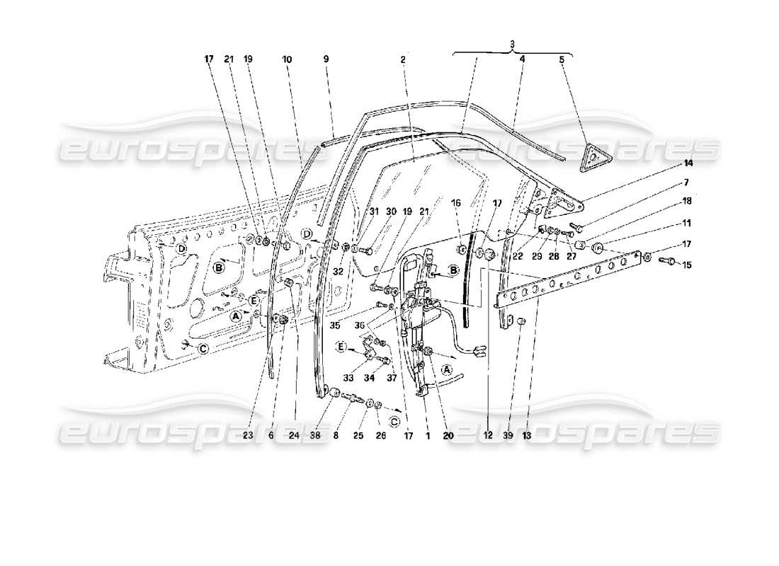 ferrari 512 m puerta - ventana eléctrica diagrama de piezas