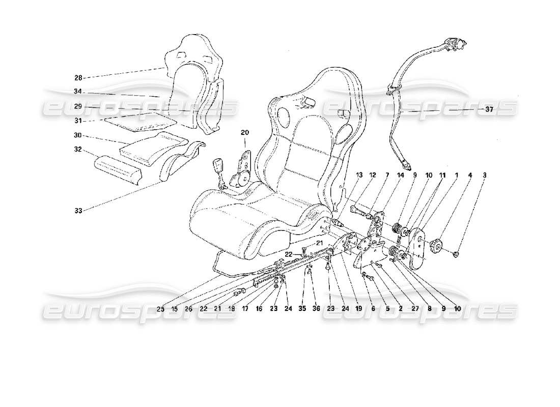 ferrari 512 m asiento deportivo -no para cdn- diagrama de piezas