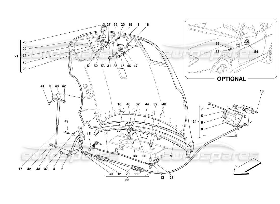 ferrari 456 m gt/m gta capó del motor diagrama de piezas