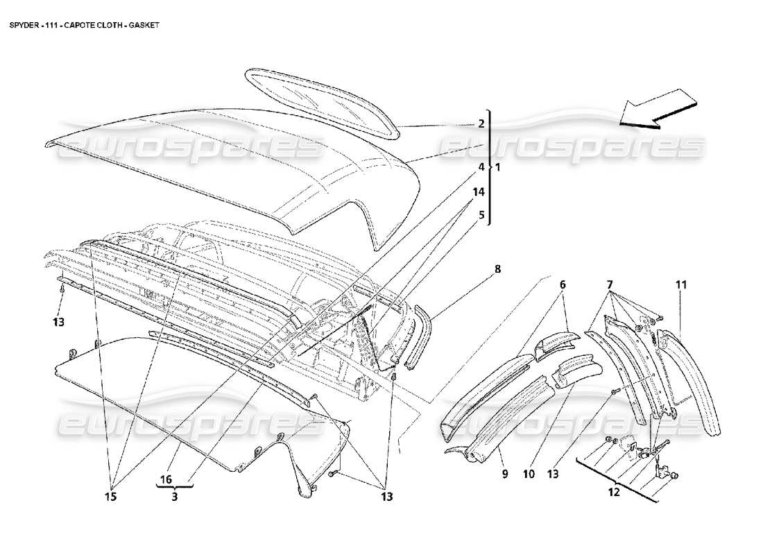 maserati 4200 spyder (2002) tela capote - junta diagrama de piezas