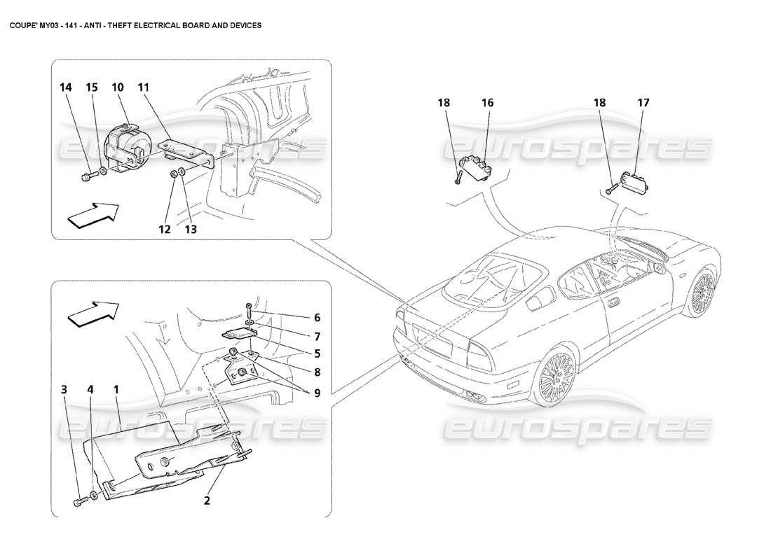 maserati 4200 coupe (2003) diagrama de piezas de dispositivos y tableros eléctricos antirrobo