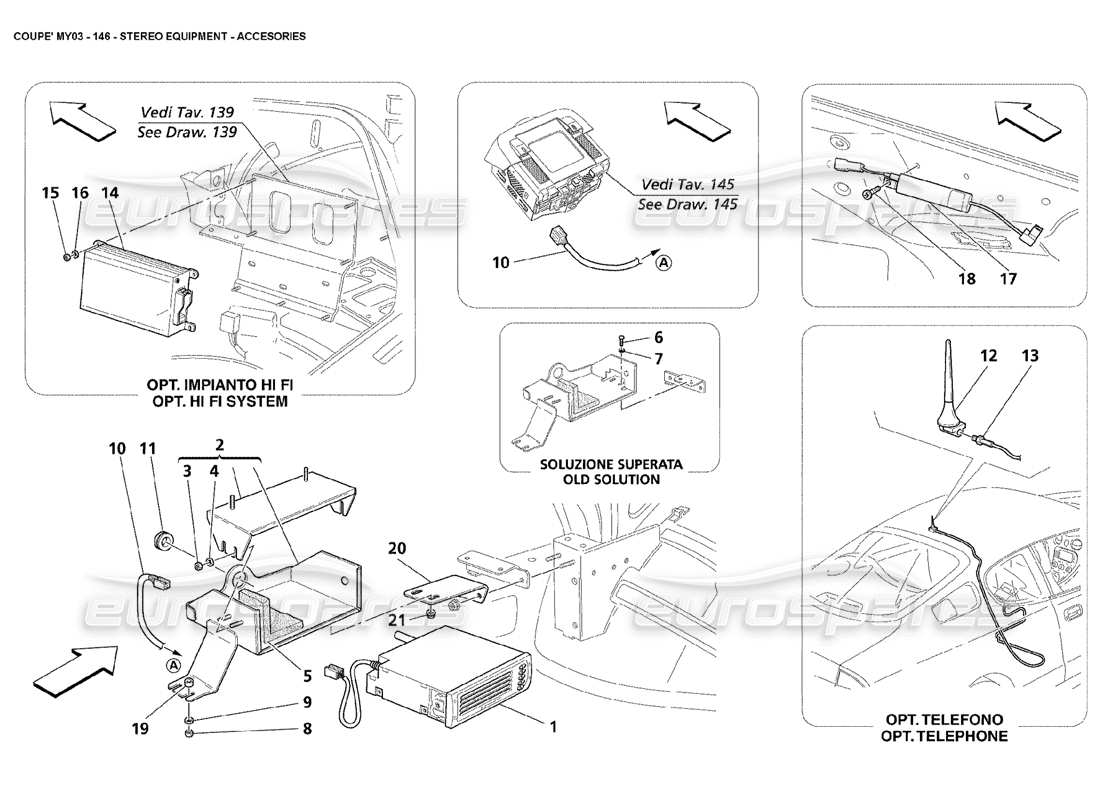maserati 4200 coupe (2003) equipo estéreo: diagrama de piezas de accesorios