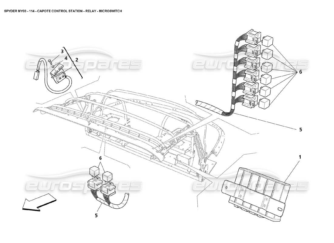 maserati 4200 spyder (2003) estación de control capote - relé - microinterruptor diagrama de piezas