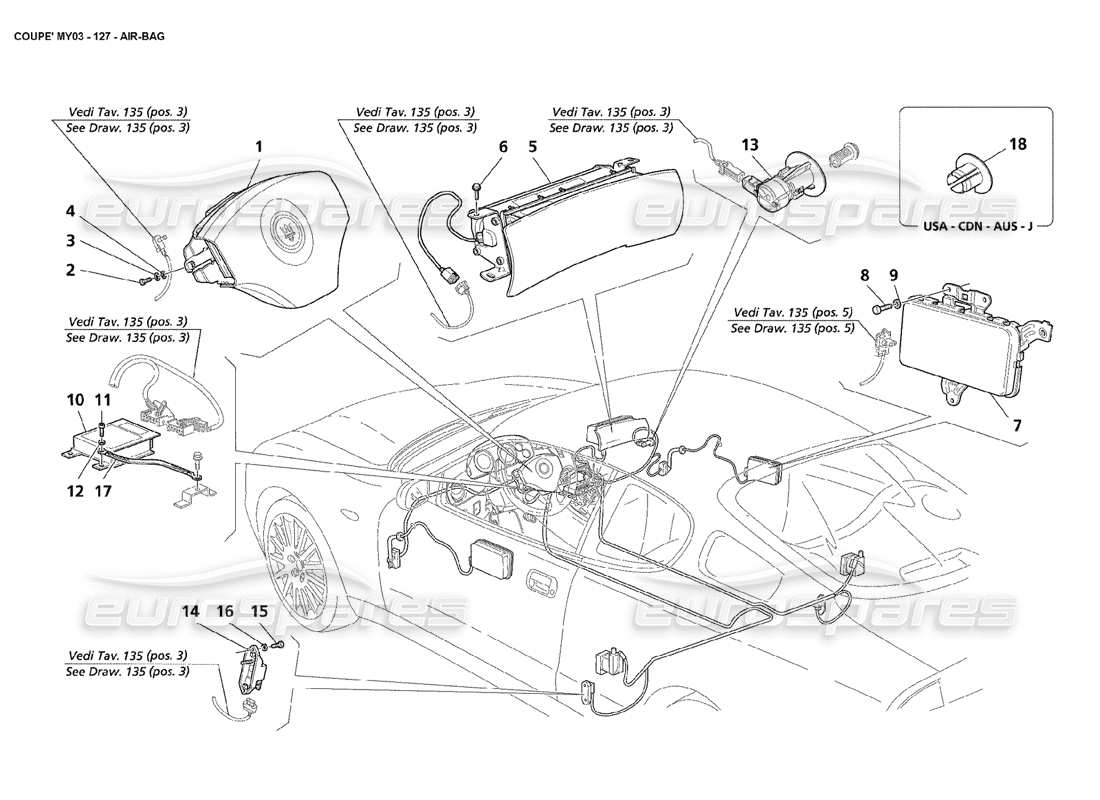 maserati 4200 coupe (2003) diagrama de piezas de las bolsas de aire