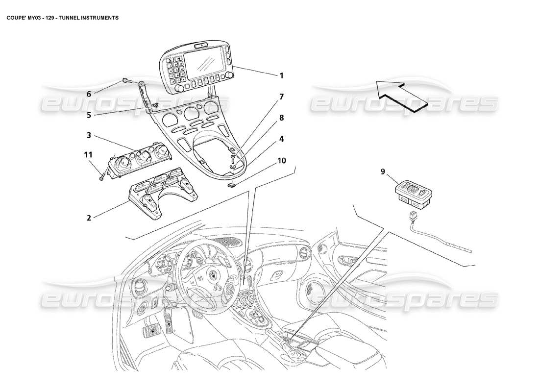 maserati 4200 coupe (2003) diagrama de piezas de instrumentos de túnel