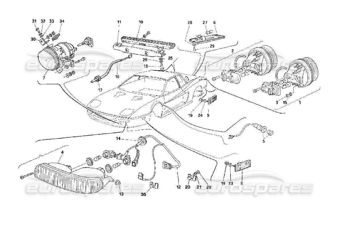ferrari 512 m diagrama de piezas de lámparas