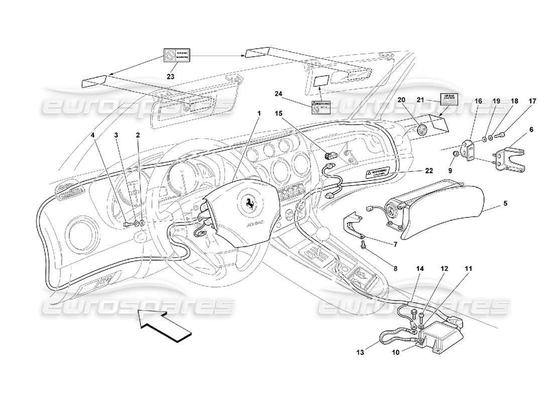 ferrari 550 maranello diagrama de piezas de las bolsas de aire