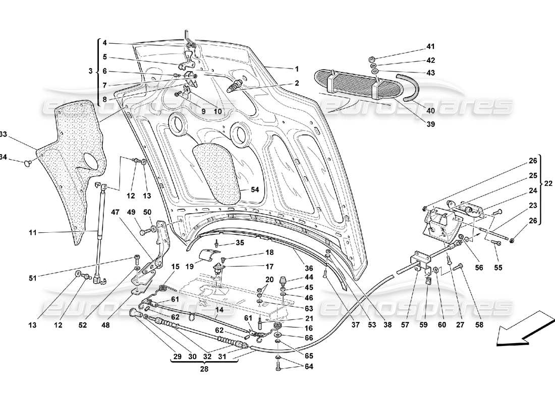 ferrari 550 maranello diagrama de piezas del capó del motor