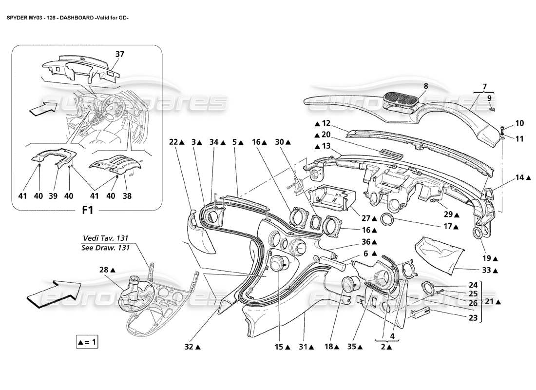 maserati 4200 spyder (2003) panel válido para gd diagrama de piezas