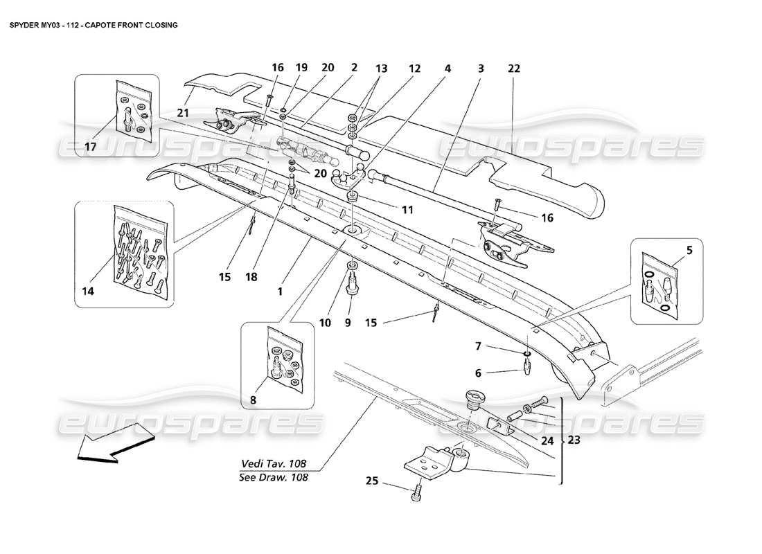maserati 4200 spyder (2003) capote cierre frontal diagrama de piezas
