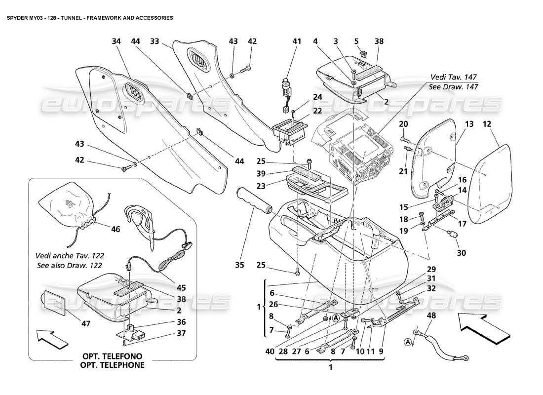 maserati 4200 spyder (2003) túnel - accesorios estructura diagrama de piezas