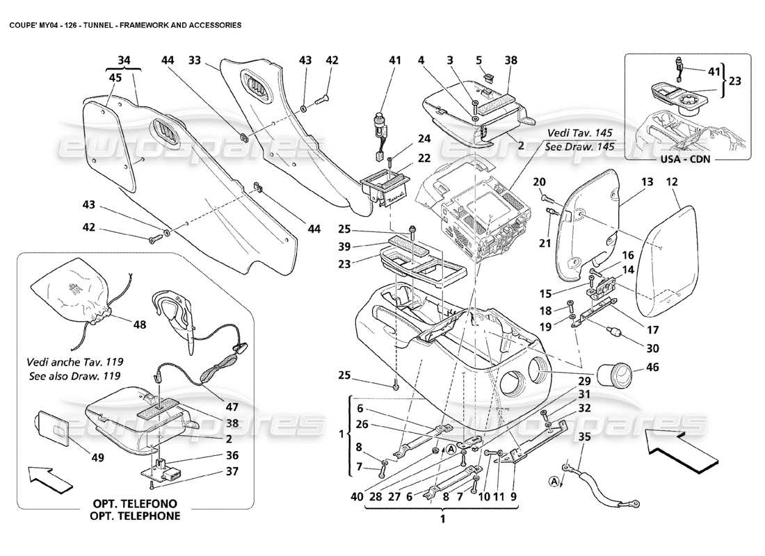 maserati 4200 coupe (2004) diagrama de piezas de estructura y accesorios del túnel