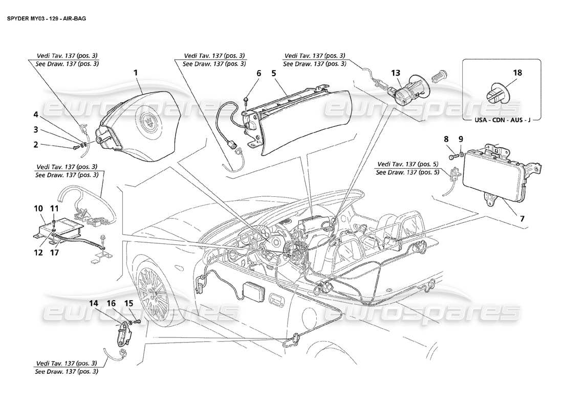 maserati 4200 spyder (2003) diagrama de piezas de las bolsas de aire