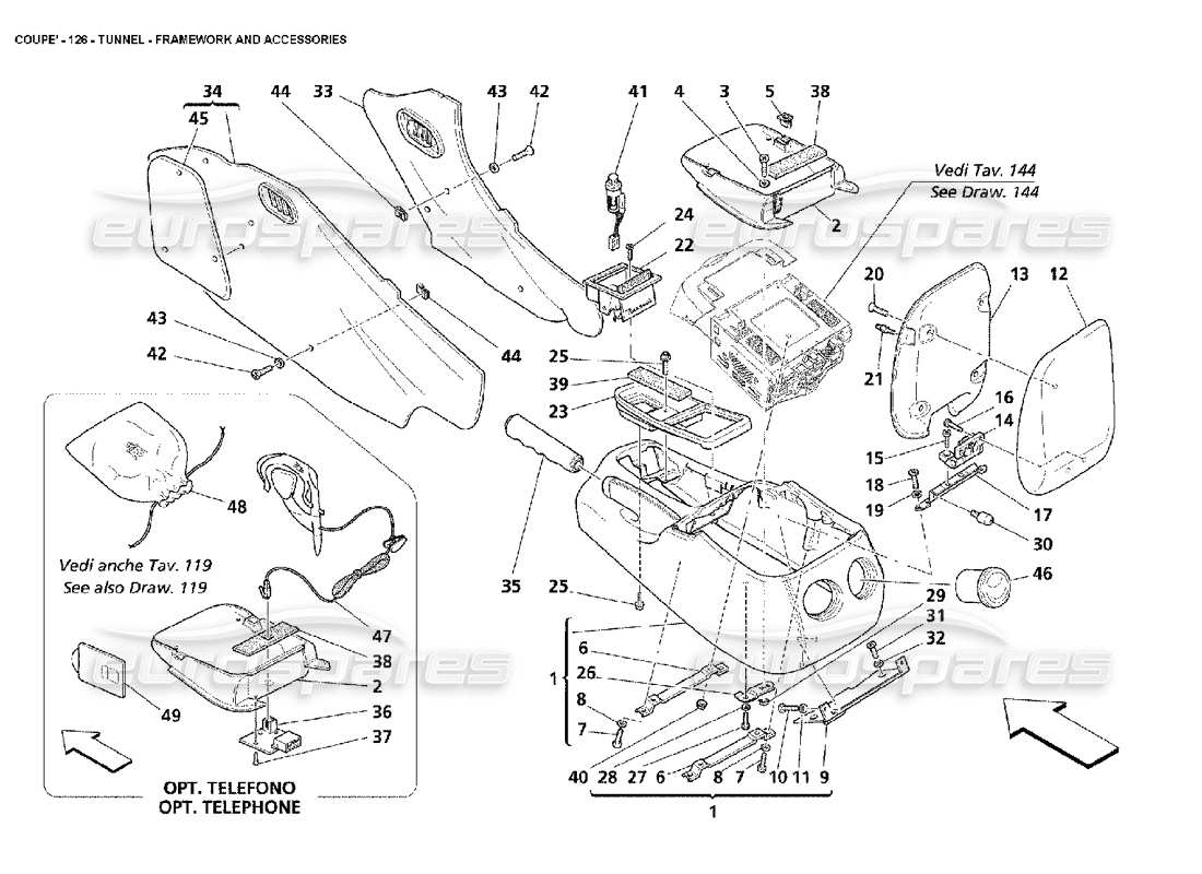 maserati 4200 coupe (2002) túnel - estructura y accesorios diagrama de piezas