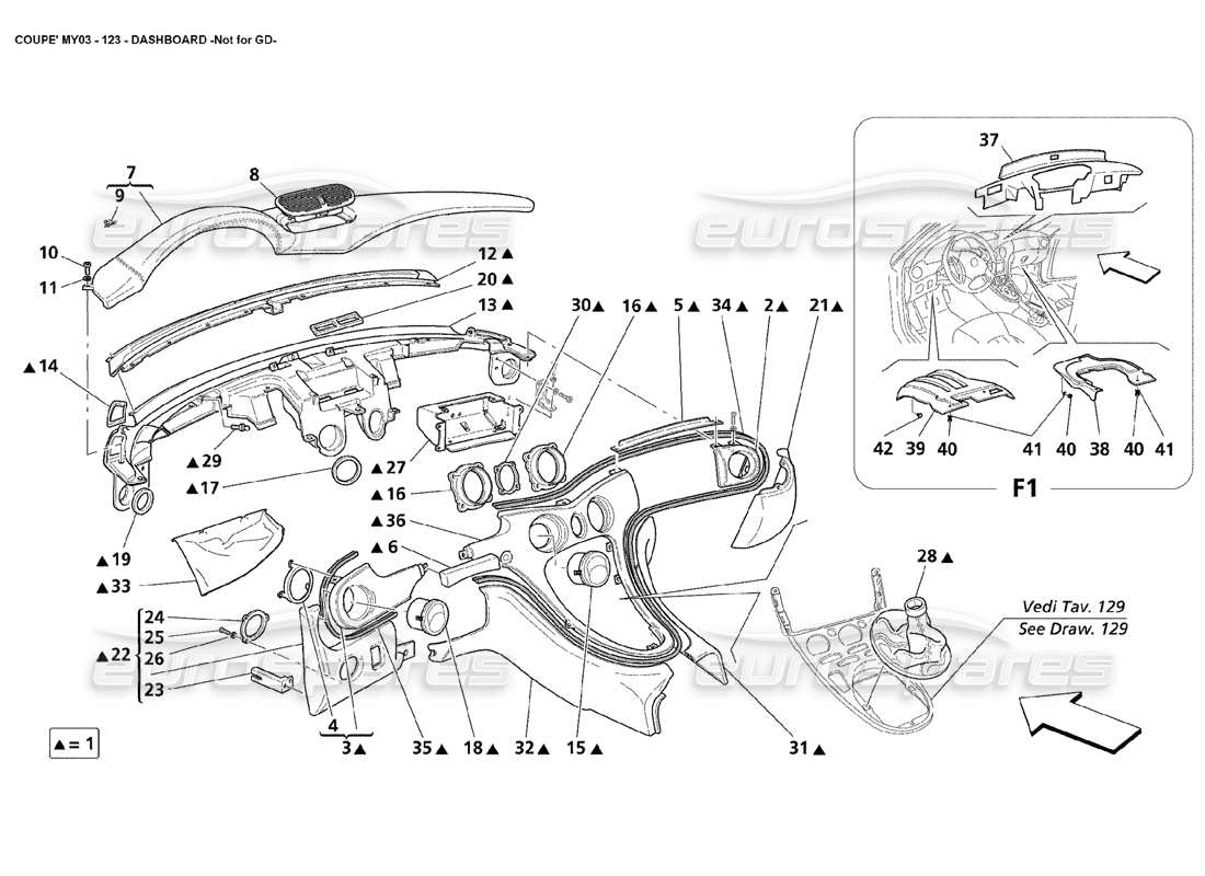 maserati 4200 coupe (2003) paneles de control: no para gd diagrama de piezas