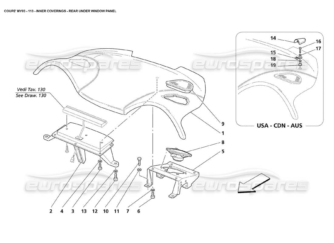 maserati 4200 coupe (2003) rear under window panel part diagram