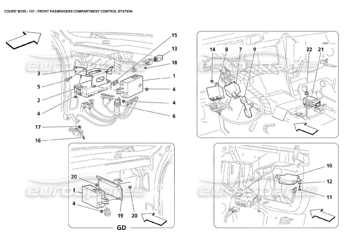 maserati 4200 coupe (2003) diagrama de piezas de la estación de control del compartimento de pasajeros delantero