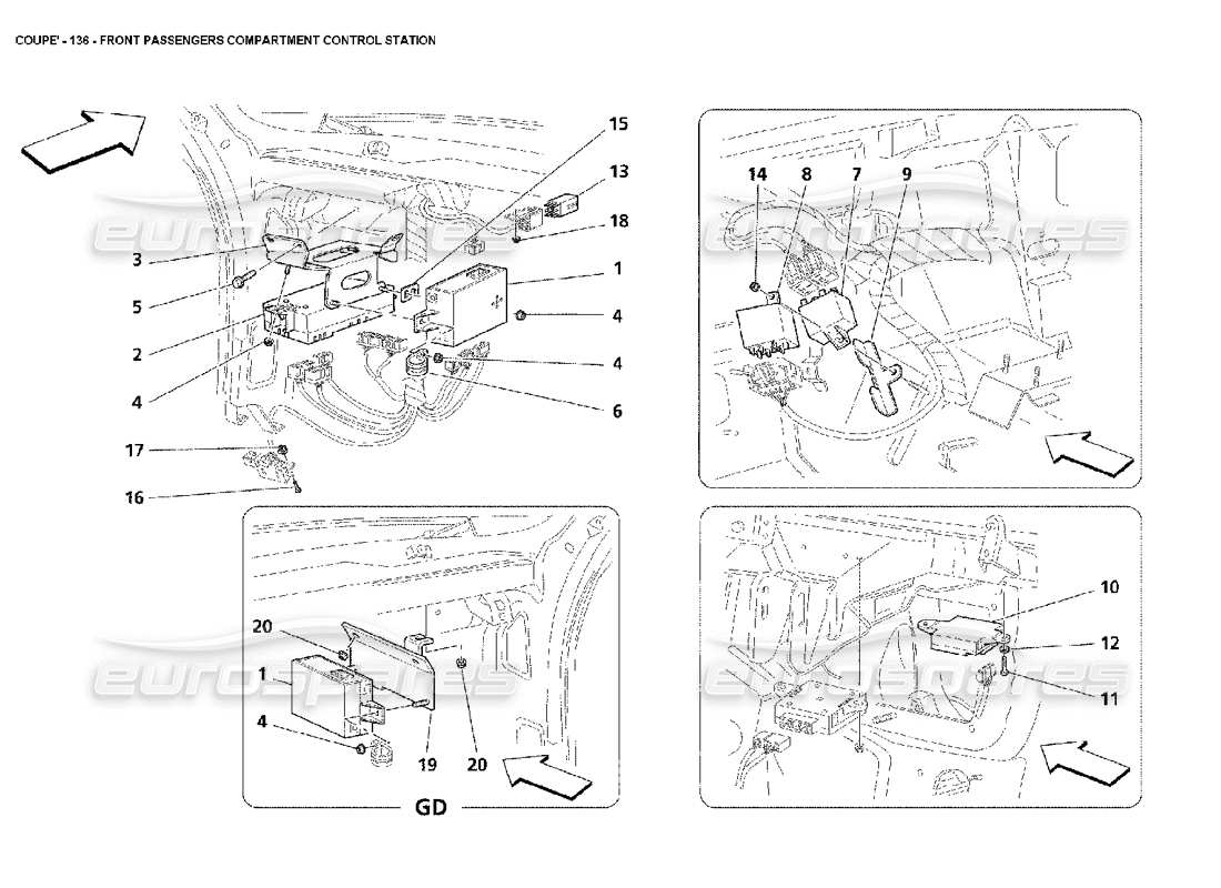 maserati 4200 coupe (2002) diagrama de piezas de la estación de control del compartimento de pasajeros delantero