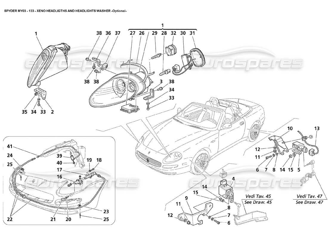 maserati 4200 spyder (2003) faros xeno y lavafaros - opcional diagrama de piezas