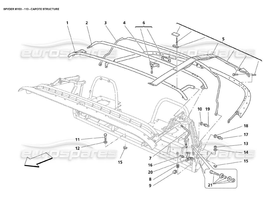 maserati 4200 spyder (2003) estructura de capote diagrama de piezas